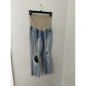 Indigo Blue Premium Denim Distressed Maternity Jeans Size L Regular